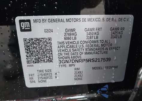 2024 Chevrolet Equinox Ev Rs from USA, damaged, VIN 3GN7DNRP5RS217539